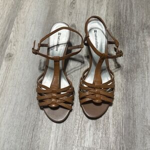 NATURALIZER Delite Delight Tan Natural‎ Open Toe T-Strap Heel Sandals Sz 8.5